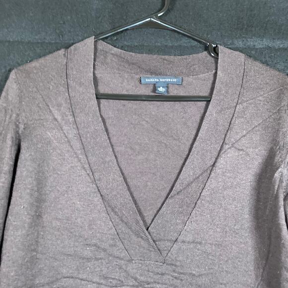 Banana Republic Women Sweater Brown Pullover V Neck Silk Cashmere Wool Stretch S - Picture 2 of 12